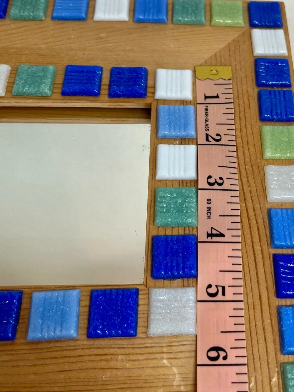 Wood Frame Mosaic Mirror w/Blue/White/Green Tiles (10x10x10x10) (Mint Condition)
